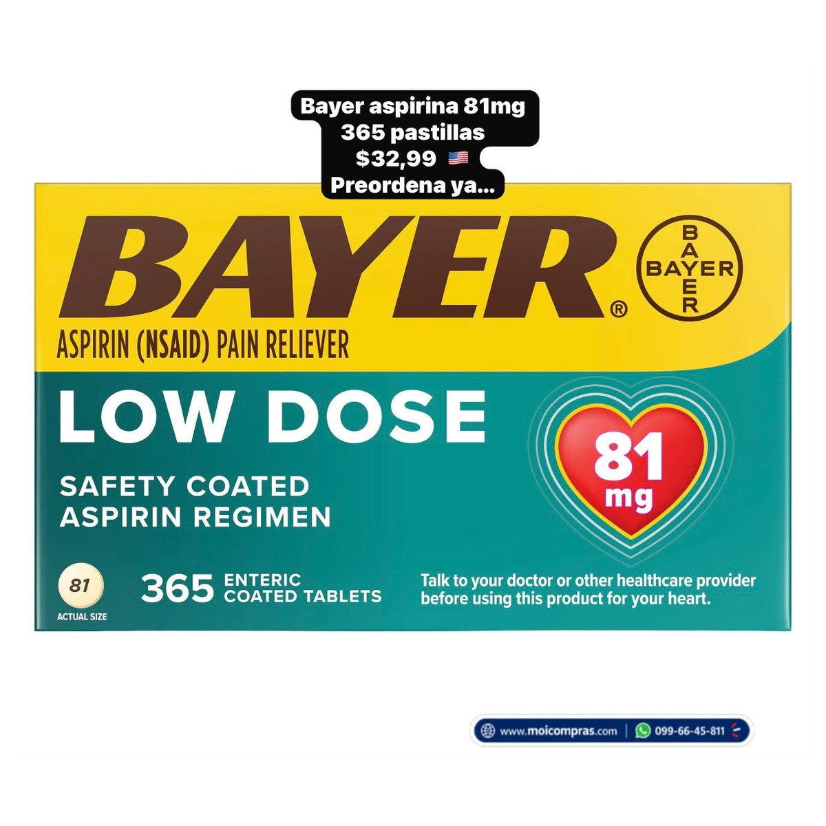 Bayer aspirina 81 mg x365 - Moi Compras