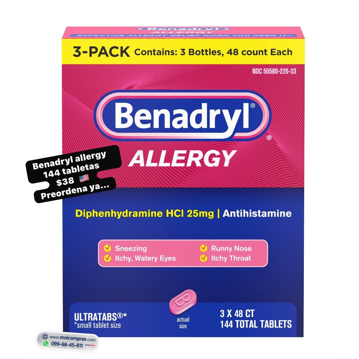 Benadryl Allergy x3 - 144 tabletas - Moi Compras