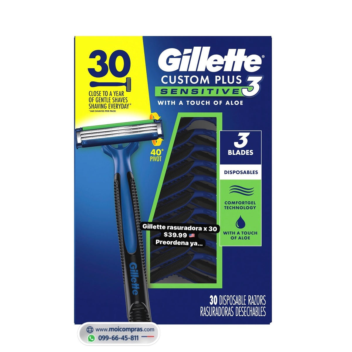 Gillette Custom Plus 3 rasuradoras x30 - Moi Compras