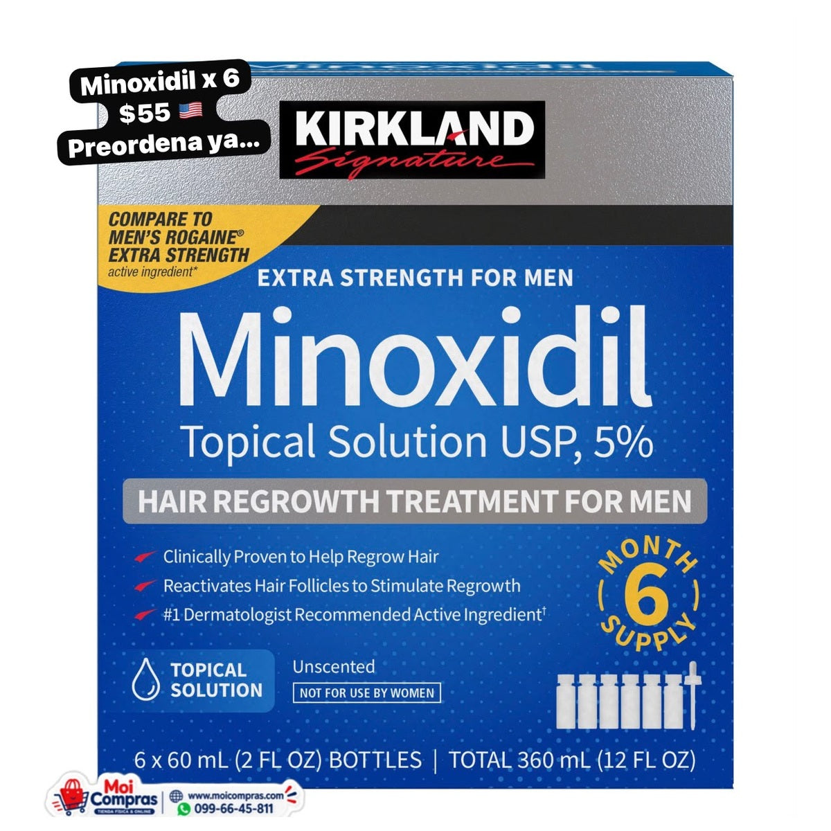 Kirkland Minoxidil 5% para hombre x6 - Moi Compras