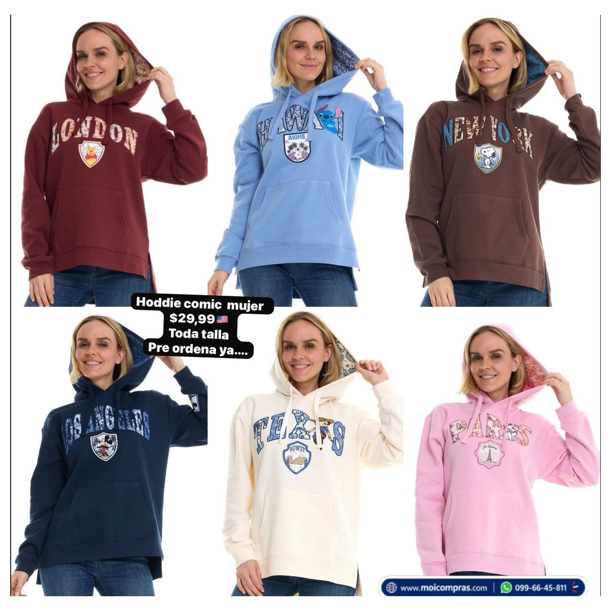 Hoodie cómic de ciudades para mujer - Moi Compras
