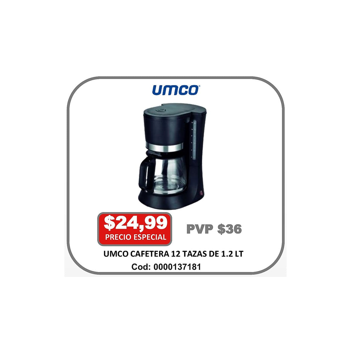 UMCO CAFETERA 12 TAZAS DE 1.2 LT