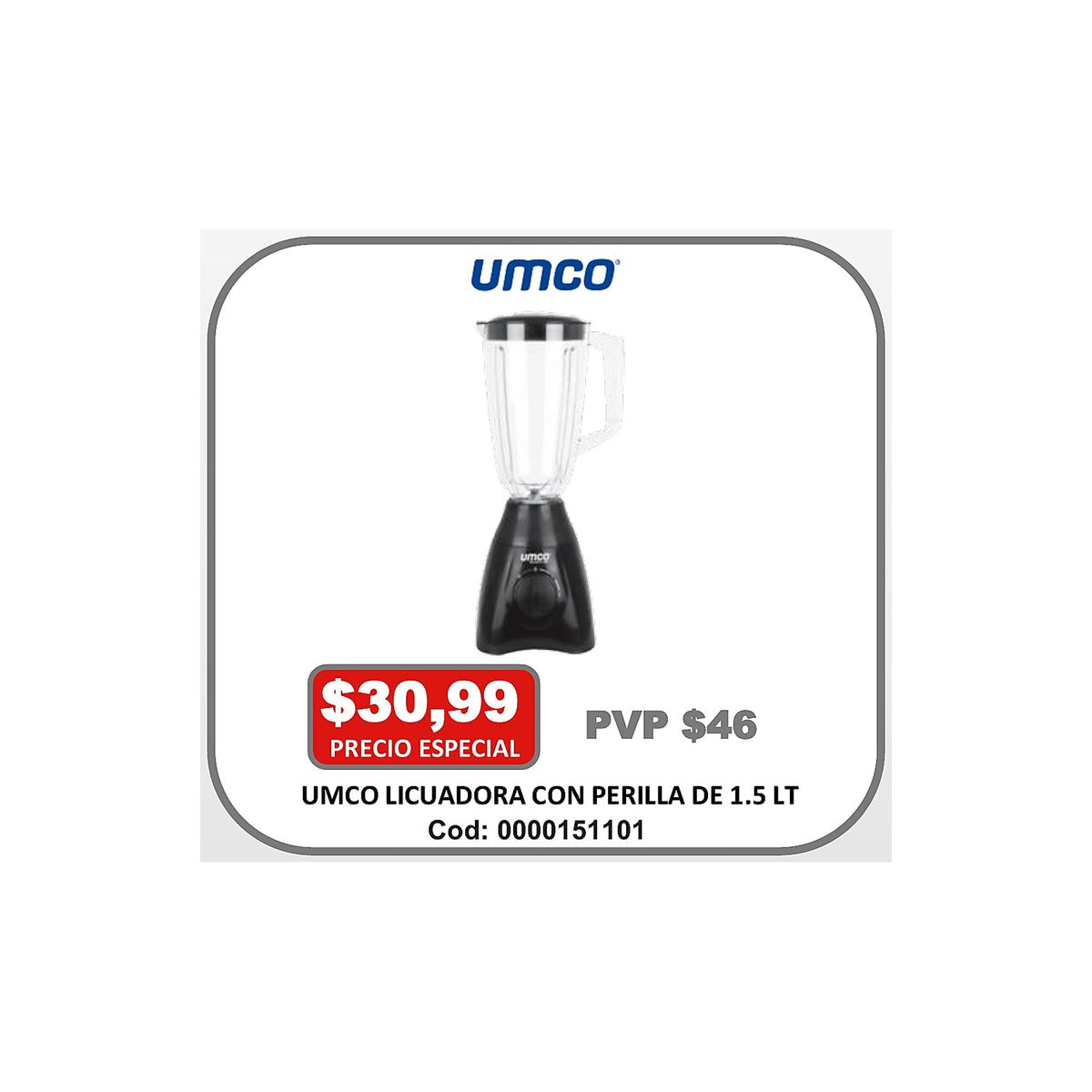 UMCO LICUADORA CON PERILLA DE 1.5 LT