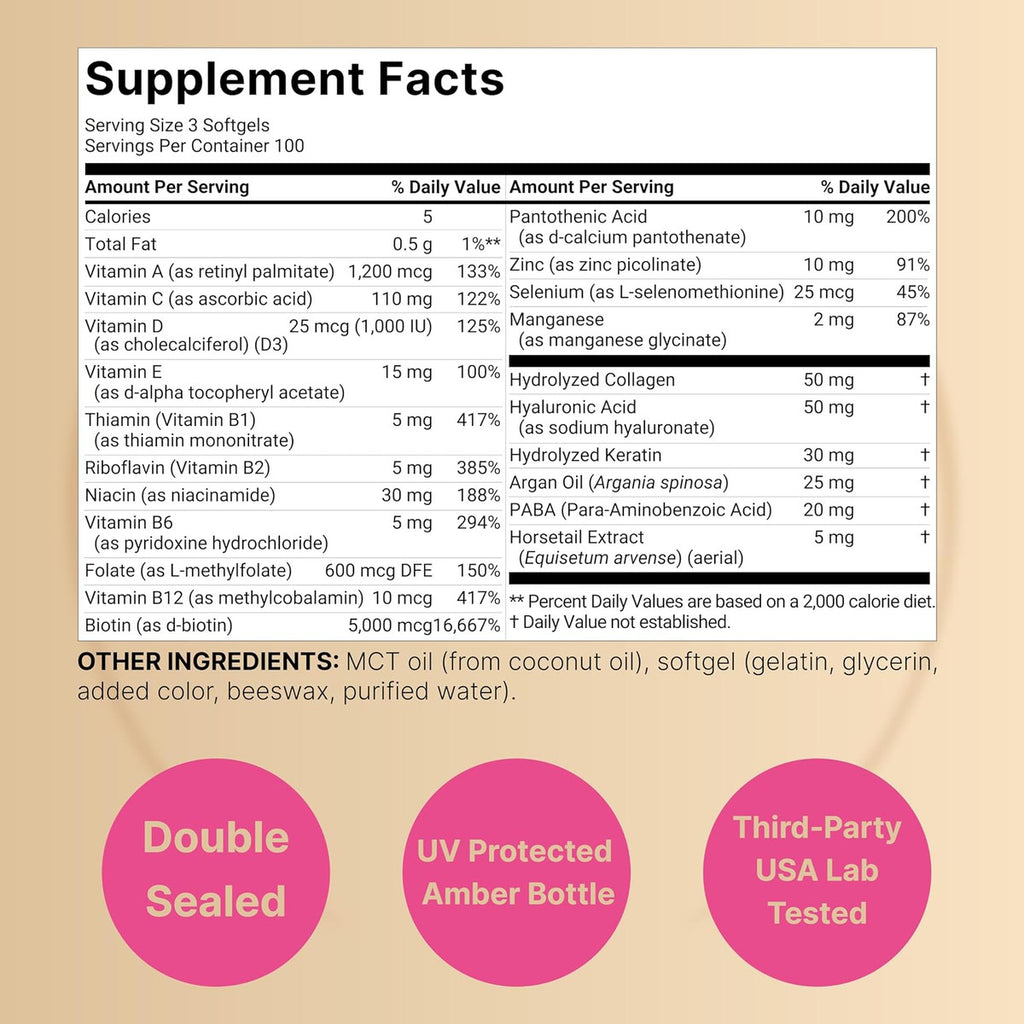NatureBell Cabello, Piel y Uñas - 300 Cápsulas - 5000 mcg