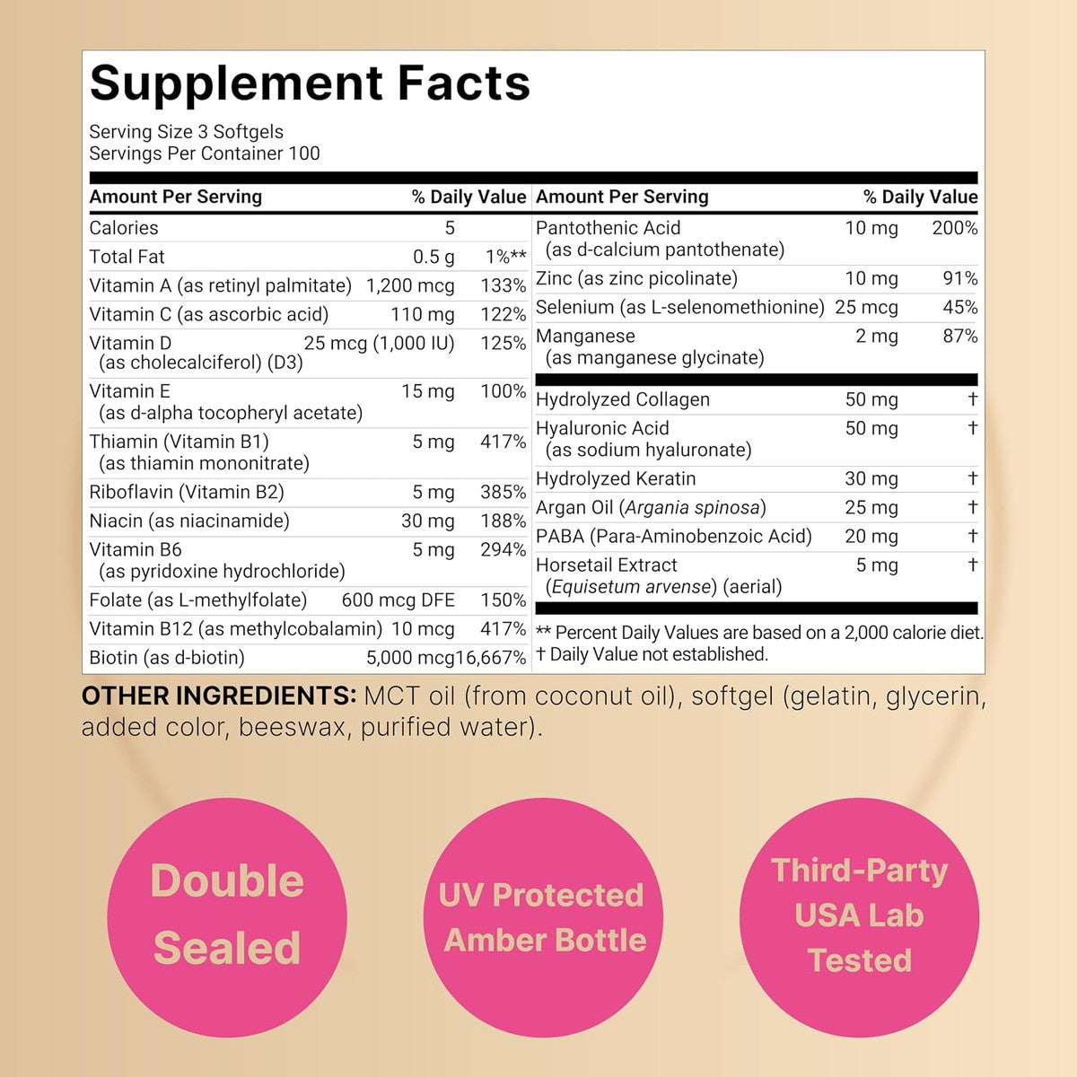 NatureBell Cabello, Piel y Uñas - 300 Cápsulas - 5000 mcg