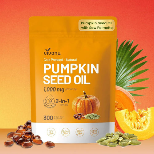 Vivo Nu Aceite de semilla de calabaza con cápsulas de palma enana americana - 300 cápsulas
